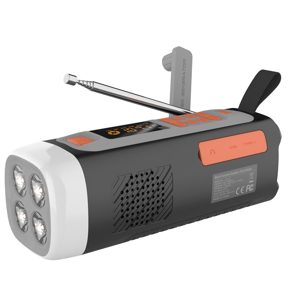 4500mAh Emergency Am/FM/SW Radio BT BT ALTAUS USB C/Solar/Hand Crank Cargando la Linterna de Radio portátil SOS para Acampar