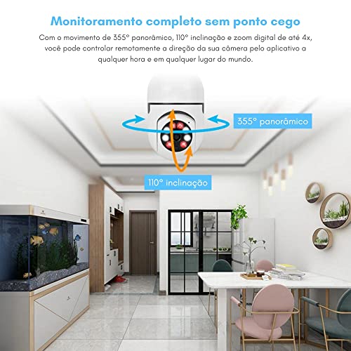 Câmera de Segurança Ip 360 Lâmpada Wifi Com Cartão de Memória 32gb, Infravermelho, Panorâmica, Girat