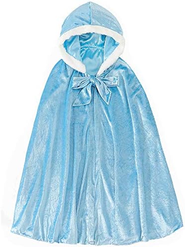 Girls Princess Elsa Velvet Hooded Long Cape Cloak Costumes Dress Up (5-10 Years, Blue)