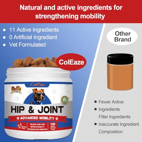 ColEaze Glucosamine Chondroitin for Dogs Joint Pain Relief MSM Advanced Mobility Chews Reduce Inflammation Chicken Flavor 90 Ct - Thumbnail 4
