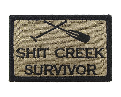 Shit Creek Survivor Tactical Funny Hook and Loop Fully Embroidered Morale Tags Patch (Coyote and Black)