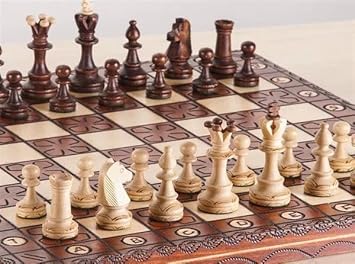 Beautiful Handcrafted Wooden Chess Set with Wooden Board and Handcrafted Chess Pieces - Gift idea Products 16" 40 cm ORN