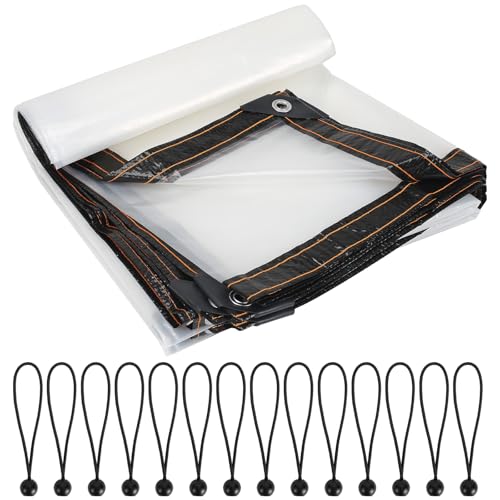 Luabue Bâche transparente imperméable et résistante avec œillets - 2 x 5 m - Avec 14 tendeurs à billes - Pour serre, jardin, meubles d'extérieur, abri de jardin