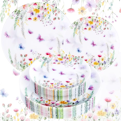 Joyido 60PCS Wildflower Plates Disposable - Floral Plastic Plate -