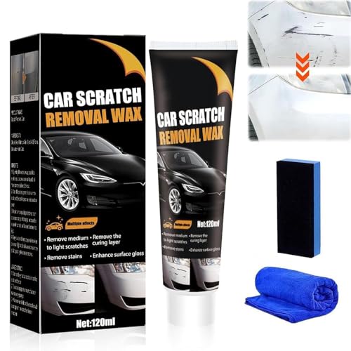 Kratzer Entferner Auto, Autopolitur Kratzer Entfernen, Politur Tiefen Auto Kratzer Entfernen, 3-In-1 Kratzerentferner Autolack Mit Wischtuch und Schwamm (120ML)