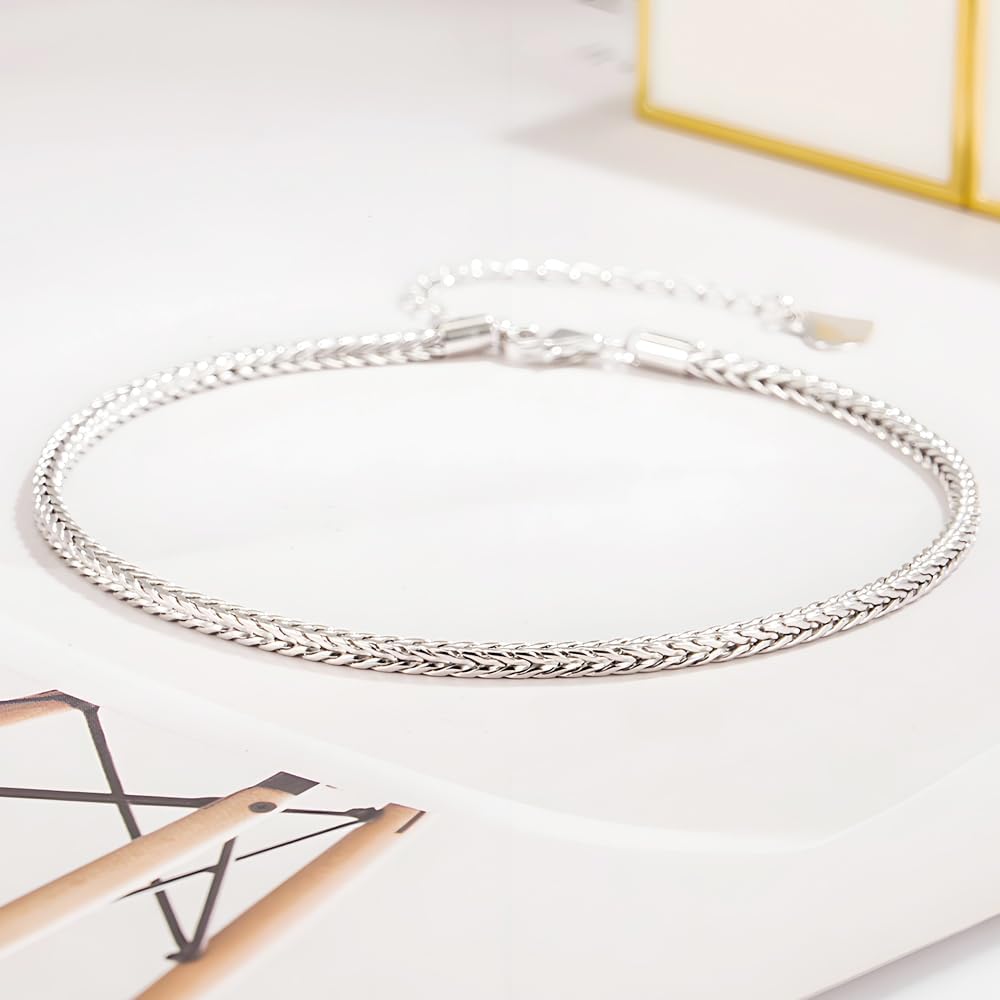 Women's 925 Sterling Silver 2mm Italian Foxtail Chain Adjustable Anklet with Lobster Clasp, Up to 10.5 Inches - Image 3