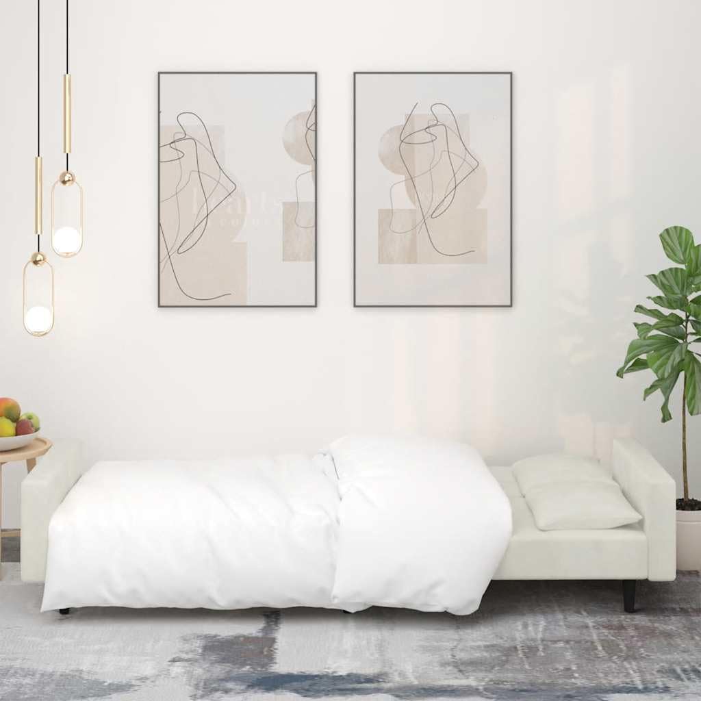 Sofá cama de 2 plazas con 2 cojines de terciopelo crema – 2 en 1 cojín para invitados y cómoda cama de salón