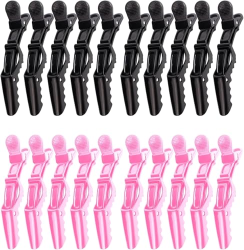 20 Piezas Alligator Clip, Pinzas de Pelo para Peluquería de Plástico Estilismo Señoras, Pinzas para el pelo,Accesorios de Plástico Antideslizante para Mujeres y Niñas,Colores Negro y Rosa