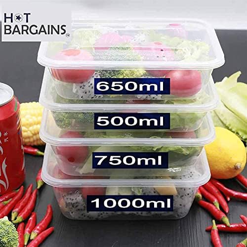 50 X Clear Plastic Takeaway Food Containers with Lids Microwave & Freezer Safe - 4 Sizes - 500ML, 650ML, 750ML & 1000ML (650ML)