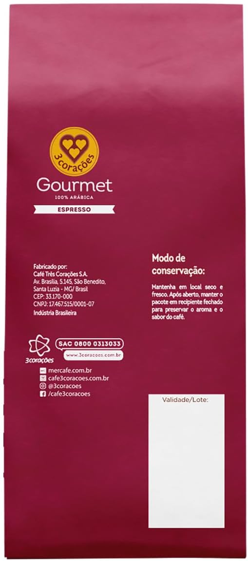 3 Corações Café Torrado em Grãos Espresso Gourmet, 500g