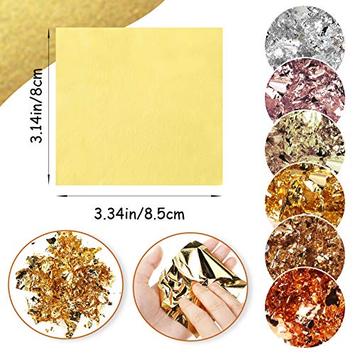 300 Pieces Gold Foil Sheets Metallic Gold Foil Leaf Paper Imitation Golden Silver Rose Leaf Foil Leaf Sheets For Handicrafts, Diy Nails, Gilding Crafting, Decoration, Frames, Furniture, 6 Colors #TOP1