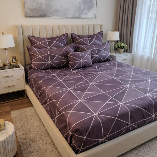 Image of Cotton Feel Glace Double Bed Fitted Bedsheet All Around Elastic Queen Size with 2 Pillow Covers (60 inch x 78 inch inches, Mystic Wine)