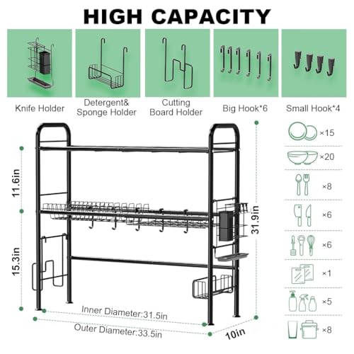 Image of HASTHIP Over Sink Dish Rack for Kitchen, 2-Tier Utensil Holder for Kitchen, Dish Drainer Tiered Shelf Organizer, Counter Top Sink Holder, Space Saving Standing Shelf for Organize (33.5x10x31.9IN)