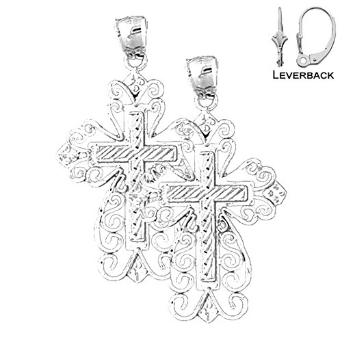 Jewels Obsession Floral Cross Earrings | 14K White Gold Floral Cross Lever Back Earrings - Made In Usa #TOP1