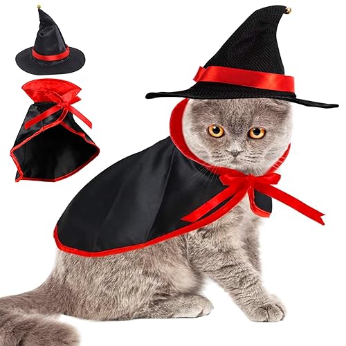 Atuoxing Disfraz de Halloween para Mascotas, Disfraz de Capa con Sombrero de Gato Perro para Halloween, Cosplay Vampiro ​Ropa para Mascotas