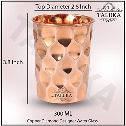 Image of Taluka With T Logo Copper Diamond Design Set of Jug 1500 ML with 4 Glass, Copper Drinkware Gift Set, Use Hotel Home Restaurant