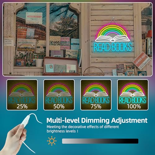 Image of Read Books Neon Sign Book Neon Light Colorful Rainbow Neon Light sign Read More Books Neon Signs Library Classroom Reading Room Bookstore Bookish Decoration Kids Gifts