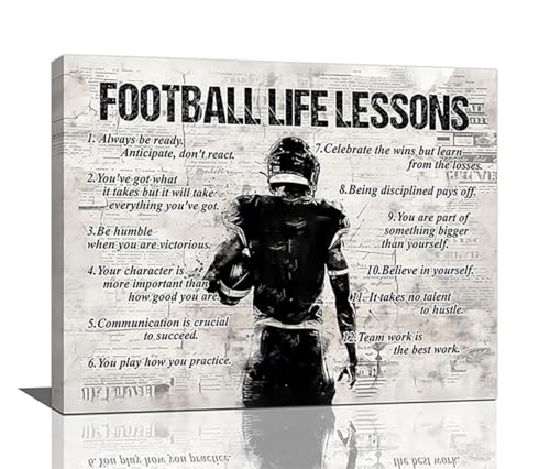 Sports Wall Art Football Life Lessons Wall Decor Retro Poster Boy Men Room Motivational Decorations Canvas Print Painting Artwork for Bedroom Bathroom Living Room 20"x16"