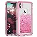 Dexnor Compatible iPhone X/XS Case Glitter Bling Sparkle 3D Flowing Quicksand Liquid Bumper Clear 3 in 1 Shockproof TPU Rubber Silicone Core + Plastic Frame Protective Defender Cover for Girls - Pink