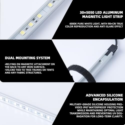12V LED Interior Light Bar Kit, 4 Bars White Adjustable Brightness RV Camping Lights - Waterproof IP67, Magnetic & Velcro Mount, Portable Lighting for Tent, Car, Trailer, Boat, Truck, Off-Road, Cabin by Welmotive - Image 4