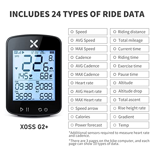 Xoss G+ Gps Bike Computer With Mount, Bluetooth Wireless Cycling Speedometer, Multifunctional Ant+ Bicycle Odometer With Auto Backlight And Ipx7 Waterproof Mtb Tracker (4 In 1) #TOP1