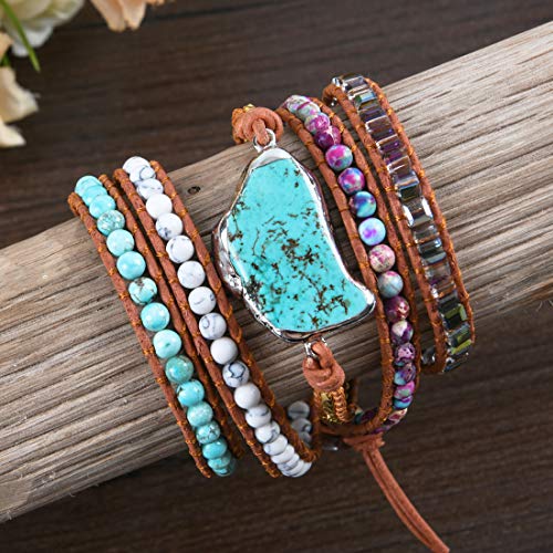 Image of YGLINE Natural Stone Bracelet 5 Wraps Bracelet Handmade Blue Color Boho Bracelet for Women Bracelet