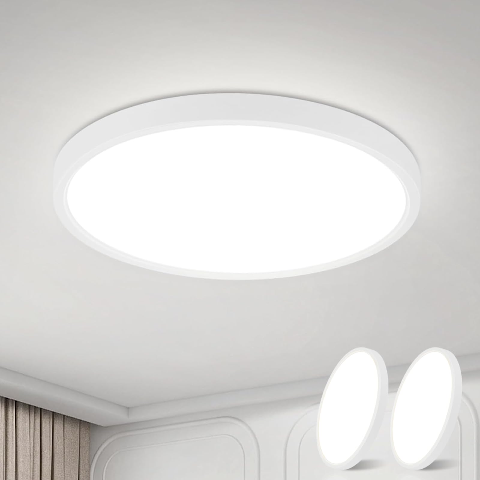 ZMH 2ER Deckenlampe LED Deckenleuchte Küche - Badezimmerlampe Flach 15W Küchenlampe Rund Flurlampe Kaltweiß Badezimmer Ø18cm Badlampe Decke Schlafzimmerlampe für Flur Bad Schlafzimmer