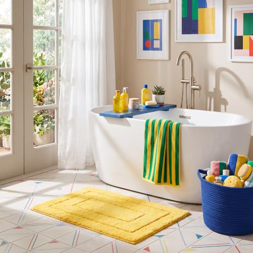 GRANNY SAYS Bathroom Rugs Non Slip Washable, Soft Bath Mats for Bathroom, 16" x 24", Super Absorbent Bath Mat Small Rug, Shaggy Shower Room Floor Mat, Tub, Yellow