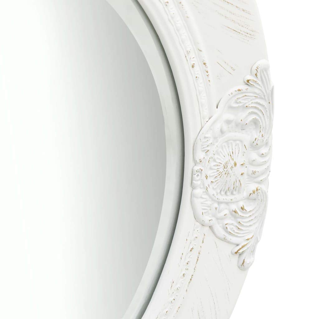 Lustro ścienne w stylu barokowym, 50 cm, białe, antyczny wygląd, lustro z drewnianą ramą i zdobionym barokowym wzorem, ścięte krawędzie, łącznie z zamontowanym hakiem do natychmiastowego