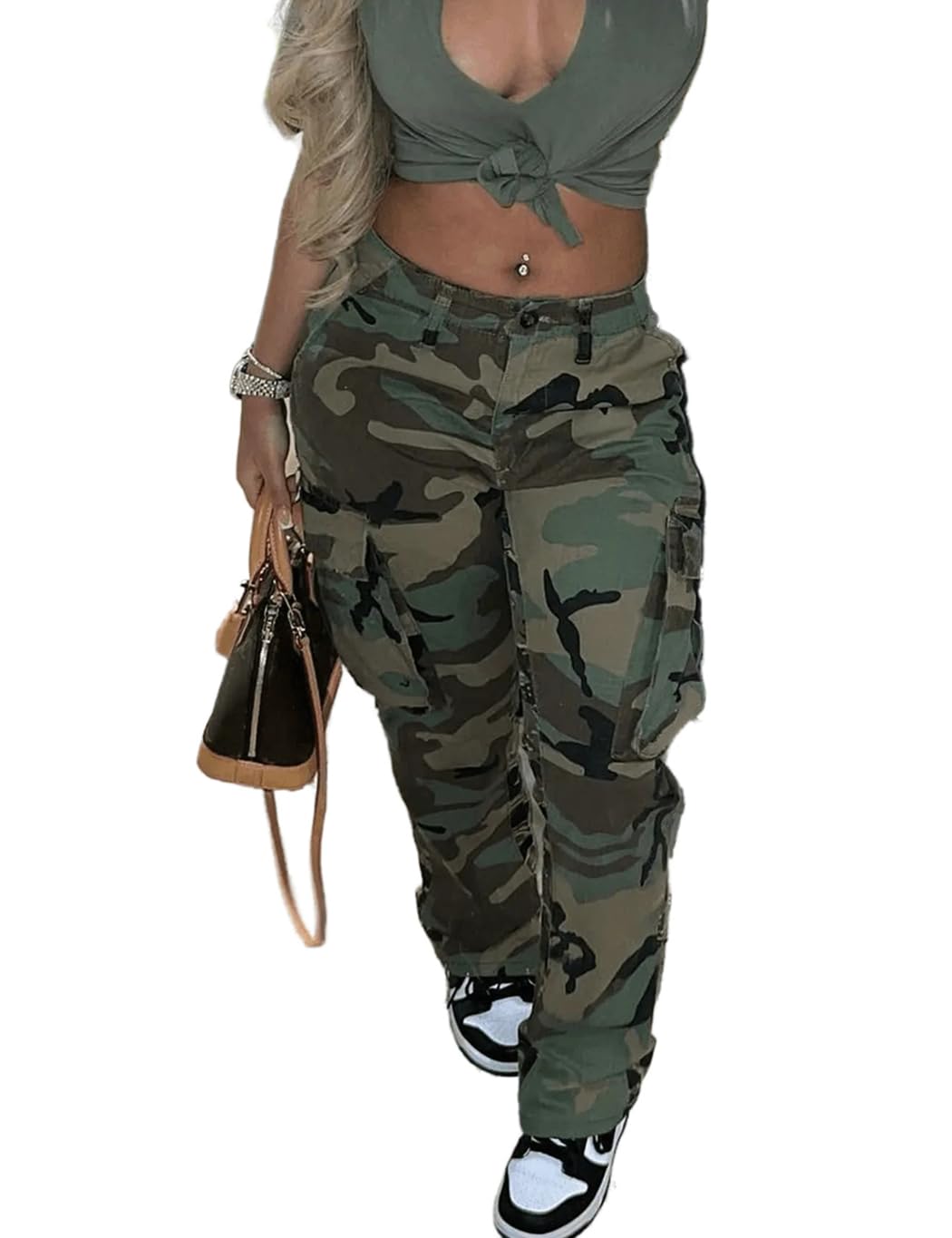 Womans Camo Cargo Camouflage Pants with Pockets