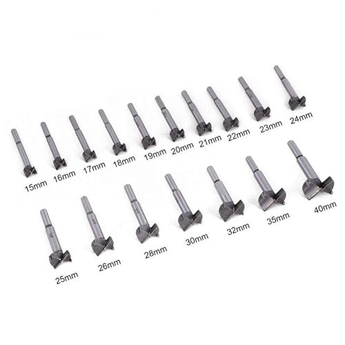 Miniatura 5 de Forstner - Juego de 16 brocas de perforación de 0.591-1.378 in, losas de madera, agujero de perforación de ala plana, bisagra de perforación de