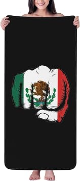 Flag of Mexico Fist Power Bath Towel - Quick Drying - Microfiber Coral Velvet Highly Absorbent Towels - Use as Bath Fitness, Bathroom, Shower, Sports, Yoga Towel White