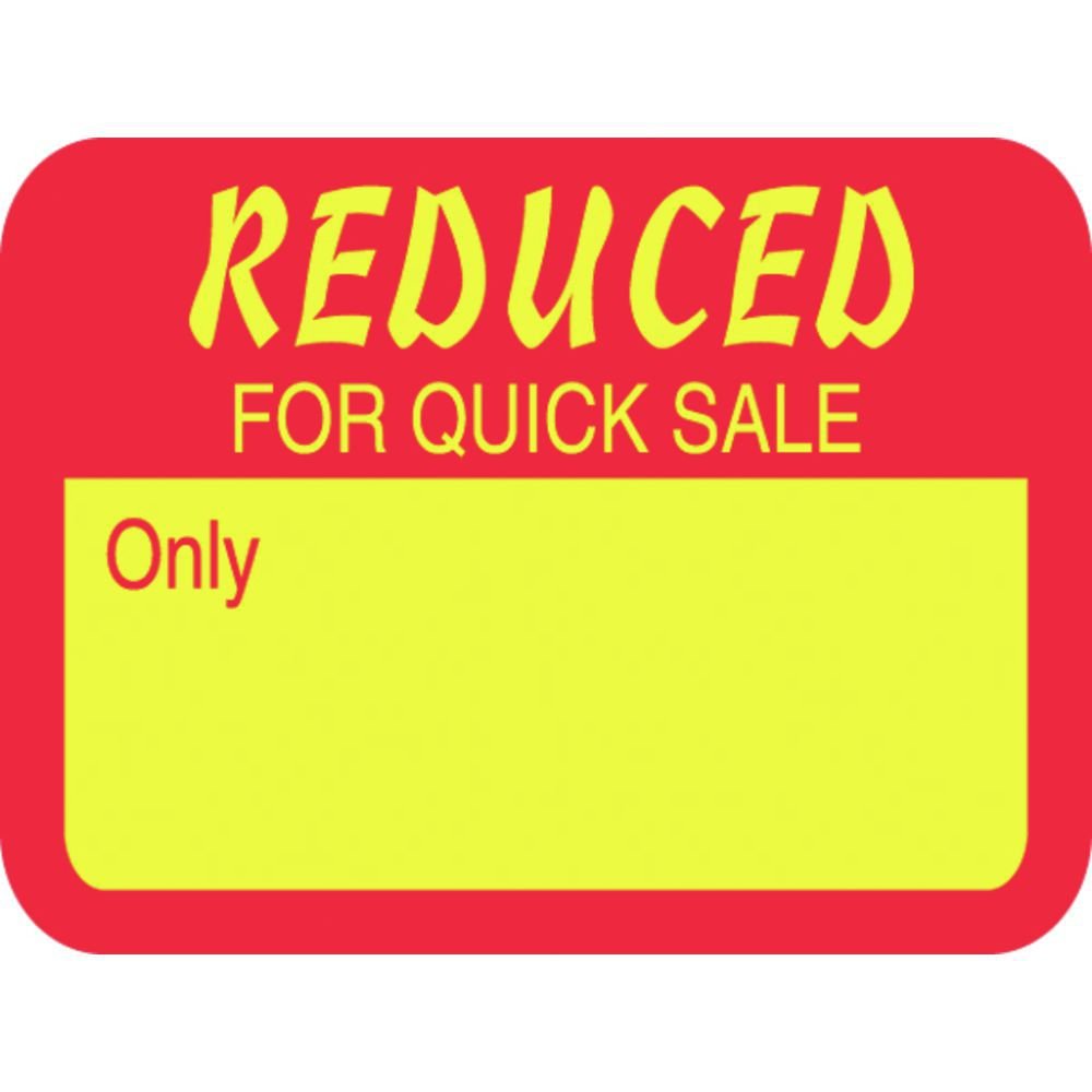 Reduced for Quick Sale Labels Red/Yellow Multi-Purpose Price Tag Labels - 1 1/4"L x 15/16"H 1000 Per Roll