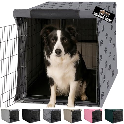 GORILLA GRIP Dog Crate Covers compatible with Amazon Basics Dog Crates, All Sides Open, Privacy Cover Fits 36" Wire Kennel, Breathable Mesh Windows, Light Reducing Puppy Training Cage Topper, Gray Paw by GORILLA GRIP - Used condition - US$31.80