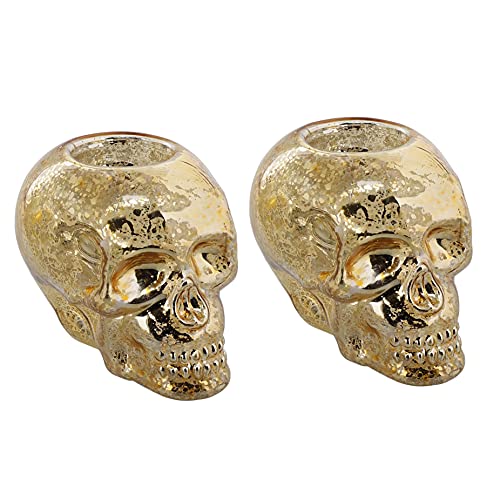Glass Skull Tealight Holder - Set Of 2 Gold #TOP7