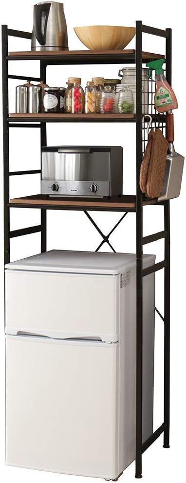 Amazon Co Jp アイリスプラザ 冷蔵庫ラック 3段 幅59 5 奥行41 高さ180 5cm キッチン収納 ブラック ホーム キッチン