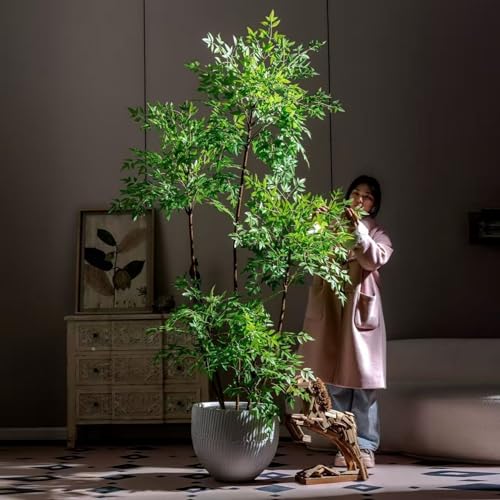 Ｗarayumi フェイクグリーン 大型 人工観葉植物 人工緑のナンテン ギフト 円形鉢 枯れない 常緑樹 鉢植え 爽やか 観葉植物フェイク セメントベース付き 水やり不要 虫害の心配なし フェイクグリーン 自然でリアル 室内 ホーム ベランダ 飾り用 店舗装飾 (2.2メートル植木鉢なし) [2]