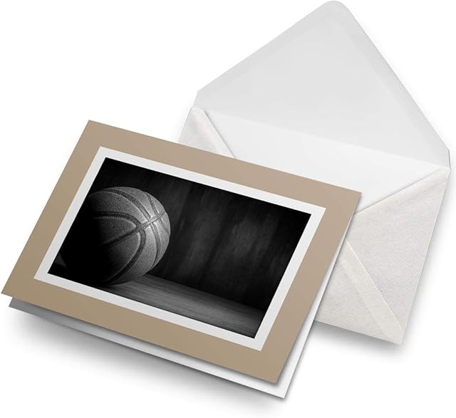 Greeting Cards Biege (Insert) BW - Basketball Sports Ball Blank Greetings Card Birthday Kids Party Boys Girls #38895