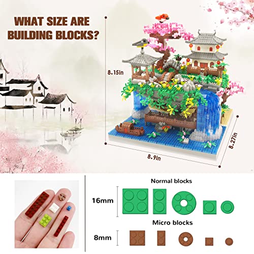 Cherry Blossom Flowers Bonsai Tree Mini Building Kit Set, Chinese Architecture Building Blocks with Light, Japanese Sakura Tree House Gift for Adults and Kids(3320PCS)