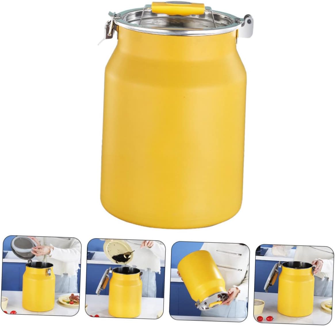 Kitchen Sealed Rice Storage Container Stainless Steel Grain Bin Measuring Cup Airtight Flour Bucket for Home Pantry Organization Yellow
