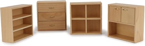 Miniatura 5 de Juego de 4 muebles en miniatura de madera, armario de madera, casa de muñecas 112, varios estilos, decoración de casa de muñecas para bricolaje, kit