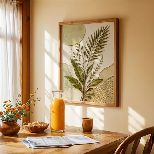 Image of NoWorries 3D Botanical Leaf Wall Painting with Frame Set of 1 | Premium Textured Green Palm Leaf Artwork, Modern Nature Wall Decor for Living Room, Bedroom, Office and Home Decoration (3d Art-4,17x25inch)