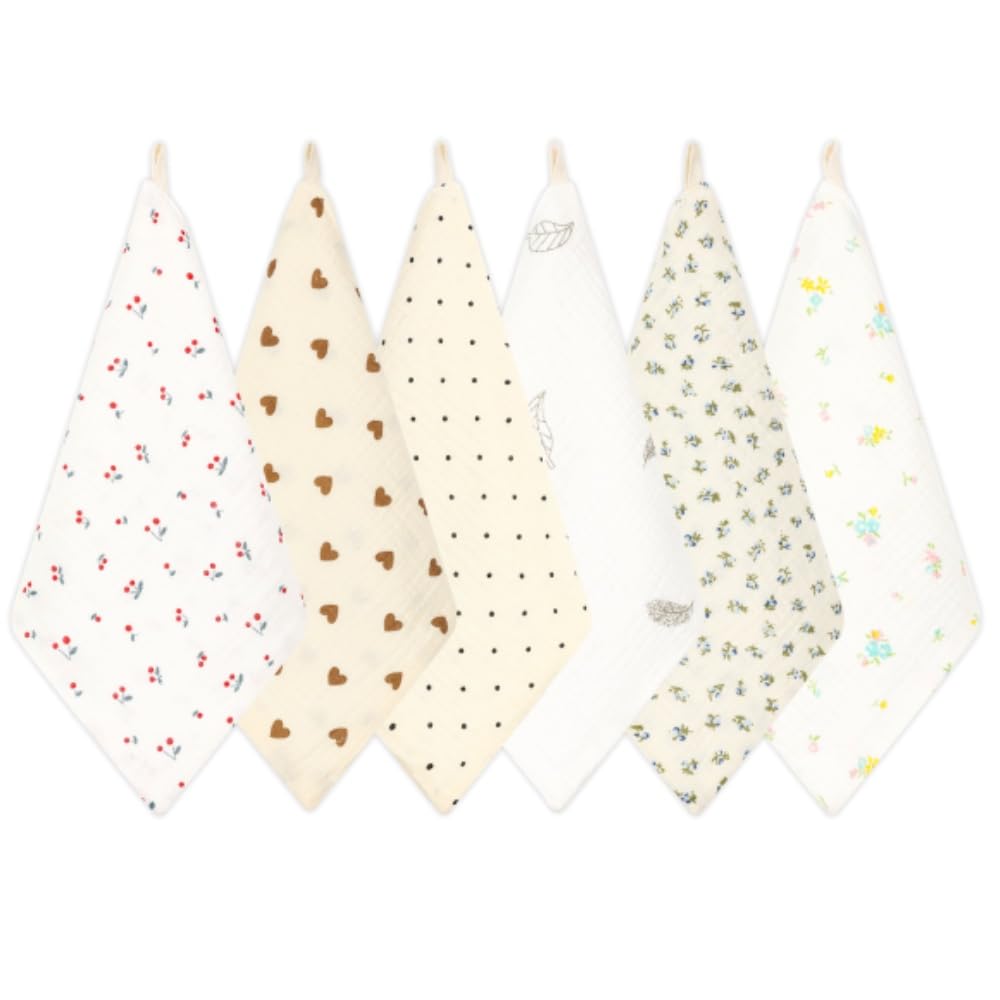 norinori Musselin Waschlappen 6 Stück - Neugeborene Musselintücher 100% Weiche Baumwolle Mehrzweck Baby Gesichtstüche 25x25 cm Kinder Badetuch für Jungen und Mädchen
