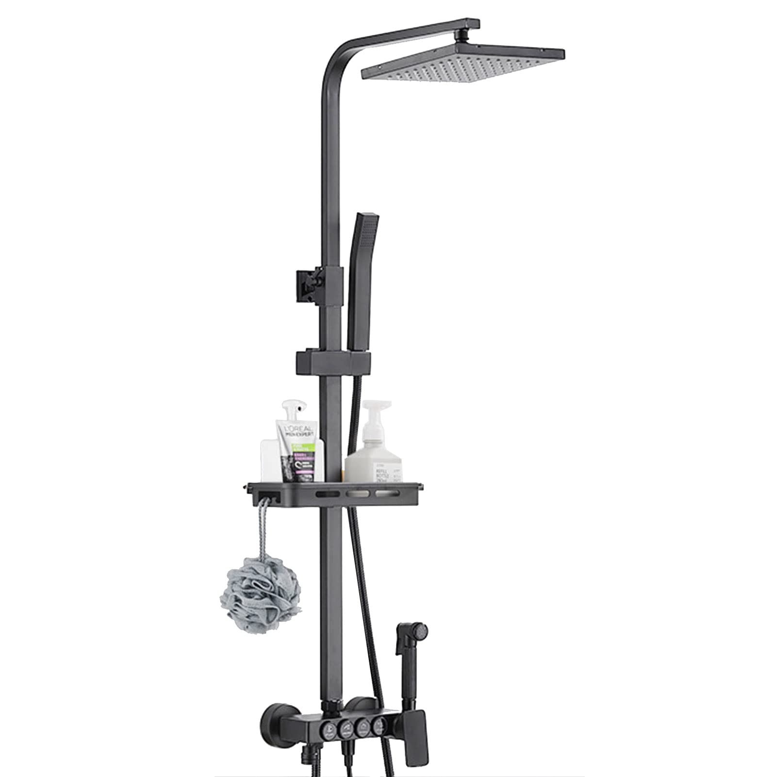 Pommeau de douche noir réglable avec support combiné laiton effet pluie