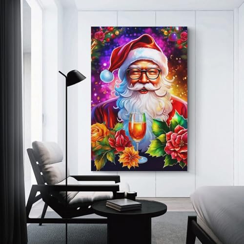 Toile Père Noël 60x90 cm salon chaleureux déco festive