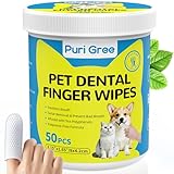 Teeth Cleaning Wipes for Dogs & Cats, Dog Dental Care Finger Wipes, PURIGREE Dog Tooth Brushing Kit, Reduces Plaque,Disposable Dog Wipes-50 Count