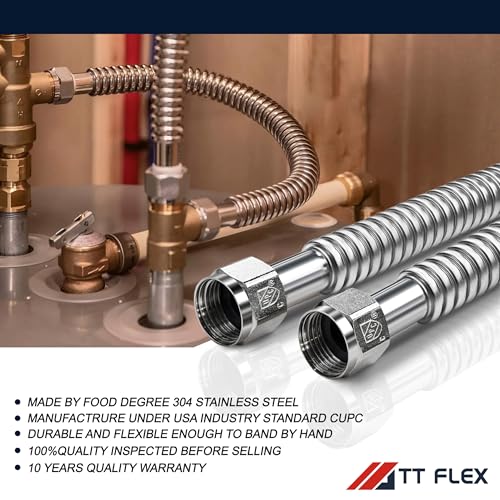 image for TT FLEX Stainless Steel Corrugated Water Heater Connector Flexible for