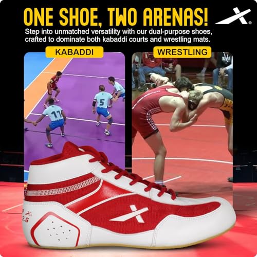 Image of Vector X Razor-2.0 Kabaddi Shoes for Mens, Boys & Girls /Sports and Athletic Footwear with Synthetic Leather with Breathable Mesh Upper /Crepe Rubber Sole (Red-White)
