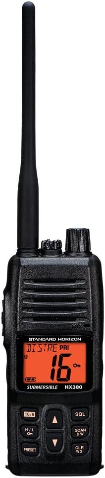Standard Horizon HX380 5W Commercial Grade Submersible IPX-7 Handheld VHF Radio w/LMR Channels Marine , Boating Equipment