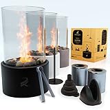 Realox® Premium Tischkamin - Komplettset in 3 Farben - Ethanol Kamin Indoor & Outdoor - 2 extra große Brennkammern - wärmendes Tischfeuer - 200g Polierte Natursteine (Schwarz)